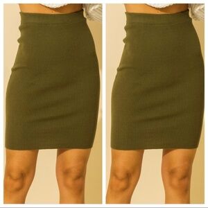 NEW TRENDY GREEN OLIVE HIGH WAISTED RIBBED KNIT PENCIL SKIRT